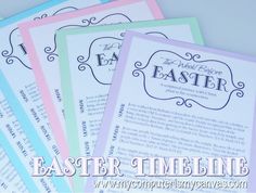 four different colored paper with the words easter time on them