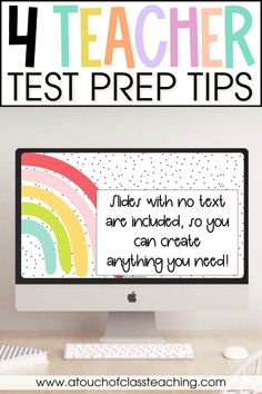 a computer screen with the text 4 teacher test prep tips on it and an image of a