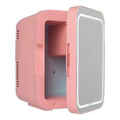 an open pink plastic box on a white background