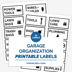 printable garage organizing labels Hardware Organizer Labels, Fridge Labels Cricut, Laundry Basket Labels Printable, Clothing Storage Labels, Junk Drawer Labels, Labels For Tools, Seasonal Storage Labels, Tool Storage Labels, Labeling Storage Tubs