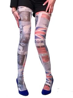 Our "so Brittish " London printed tights for women Funky Tights, Floral Tights, Plus Size Tights, Camden Town, Colored Tights, Printed Tights, Patterned Tights, London Print, Fashion Tights