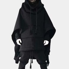 Black Techwear Poncho Black Oversized Techwear Outerwear, Oversized Black Windproof Outerwear, Black Oversized Windbreaker With Adjustable Hood, Oversized Black Windbreaker With Adjustable Hood, Oversized Techwear Windbreaker For Winter, Modern Black Windbreaker For Winter, Black Modern Windbreaker For Winter, Oversized Hooded Cape For Cold Weather, Modern Oversized Outerwear For Outdoor