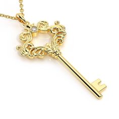 This diamond key pendant is one of the most romantic gifts you can give a woman! She will fall in love with you all over again when she opens the box to this magical solid gold key pendant. Whether you are shopping for an anniversary gift, valentine's day gift or birthday gift, our diamond key pendants are just what you are looking for. This 14K gold key pendant is elegant yet simplistic and will be a piece of jewelry she can wear each and every day! The material is 14K Yellow Gold, high quality Elegant Key Pendant Necklace, Elegant Two Keys Necklace As Gift, Elegant Two Keys Necklace Gift, Elegant Two Keys Necklace For Gift, Engagement Rings Vintage Halo, Necklace Art, Gold Key, Pendant Diamond, White Gold Necklaces