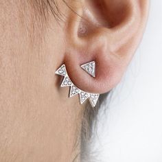 Gift, Ear jacket Silver ear jacket Triangle ear jacket Double earrings Black ear jacket CZ ear jacket Statement ear jacket €100.04 Gold Knot Ring, Love Knot Ring, Triangle Studs, Letter Ring, Letter Bracelet, Solid Gold Earrings, Knot Ring