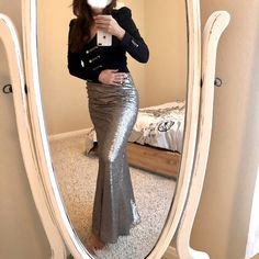 Never Worn. I Am Too Short (5’2) ! Reposhing This Item I Purchased From @Moon_2222111. Loved It, But Ready To Rotate For Something New. Questions? Leave A Comment Below! Fitted Silver Skirt With Sequins, Fitted Metallic Holiday Skirt, Silver Fitted Skirt For Party, Fitted Silver Skirt For Party, Glamorous Silver Skirt For Party Season, Fitted Silver Party Skirt, Fitted Silver Skirt For The Holidays, Silver Bottoms For Night Out In Winter, Silver Bottoms For Winter Night Out