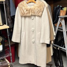 50s/60s - This Is The Epitome Of Glam! I Love Vintage Coats, And This One Is Exquisite! The Lining Is In Perfect Condition, The Pockets Are In Good Working Order, And The Fur Is Fabulous! Made In The Usa - See The Union Label! P2p Flat: 20.5” 1950s Style Fitted Vintage Outerwear, 1950s Fitted Winter Outerwear, 1950s Style Fitted Winter Outerwear, Vintage Beige Outerwear For Formal Occasions, Retro Beige Outerwear For Formal Occasions, Retro Beige Formal Outerwear, Cream Retro Fitted Outerwear, Fitted Vintage Beige Outerwear, 50s Coat