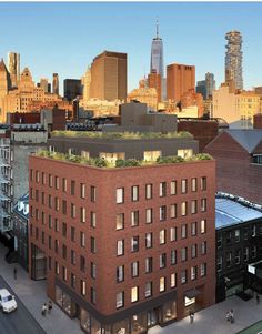 an artist's rendering of the roof of a building in new york city, with skyscrapers in the background