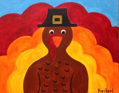 a painting of a turkey wearing a pilgrim hat