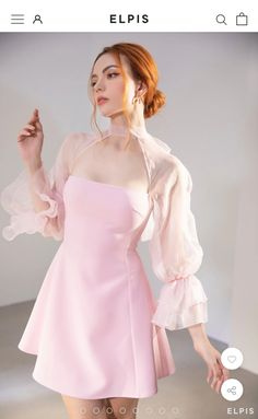 Bow Tie Neck Dress, Dress With Organza Sleeves, Pink Dress Outfit, Organza Cape, Sheer Outfit, Dress Organza, Look Festival, Organza Sleeves, Korean Fashion Dress