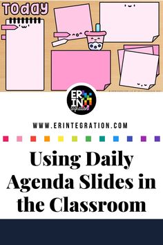 the text using daily agenda slides in the classroom on top of an image of boxes