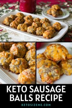 keto sausage balls recipe on a white plate