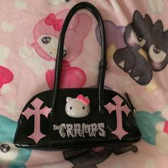 Super Cute Mini Bag, Nwot Featuring Hello Kitty, The Cramps And Pink Crosses. Brand New Never Used. One Of A Kind! Punk Goth Rockabilly Eclectic Goth, Scene Fanart, Pink And Black Goth, Goth Hello Kitty, Punk Hello Kitty, J Fashion Harajuku, Colorful Goth, Punk Bag, Scene Clothes