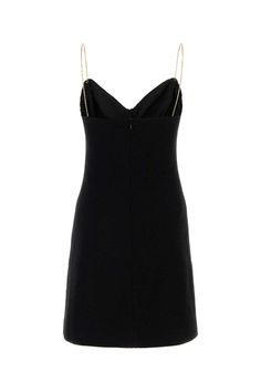 Black Stretch Wool Blend Mini Dress Chic Sleeveless Miu Miu Dress, Miu Miu Fitted Chic Dress, Elegant Sleeveless Miu Miu Dress, Chic Fitted Miu Miu Dress, Miu Miu Fitted Formal Dresses, Formal Fitted Miu Miu Dresses, Chic Fitted Dress By Miu Miu, Miu Miu Dress, Versace Shop