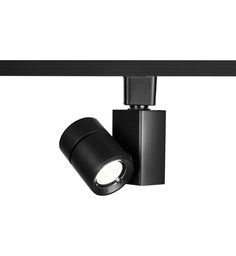 a black track light on a white background with the lights turned off and one arm down