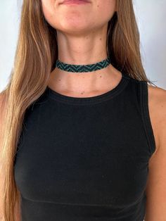 Introducing our handcrafted adjustable loom beaded choker, a striking and versatile piece that effortlessly combines the timeless elegance of black and the rich depth of dark green with a captivating geometric pattern. This harmonious combination of colors creates a choker that is both bold and elegant, making it a captivating accessory for any occasion. The adjustable design ensures a comfortable fit for a wide range of neck sizes, and the secure clasp allows for effortless wear and removal. Cr Bead Loom Choker, Seed Bead Choker, Beads Design, Handmade Chokers, Bead Choker, Choker Necklaces, Chic Accessories, Formal Outfit, Loom Beading