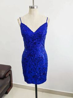 Royal Blue Girl Dress V Neckline Sparkly Sequins HOCO Dress - Etsy Blue Homecoming Dress With Fitted Bodice, Royal Blue Mini Dress For Prom, Blue Fitted Bodice Mini Dress For Homecoming, Blue Mini Dress With Fitted Bodice, Blue Spaghetti Strap Evening Dress For Homecoming, Royal Blue Fitted Mini Dress, Fitted Royal Blue Mini Dress For Prom, Royal Blue Sweetheart Neckline Dress For Banquet, Fitted Royal Blue Mini Dress For Wedding