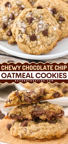 These soft and chewy chocolate chip oatmeal cookies are the BEST! Loaded with old-fashioned oats, these chocolate chip cookies are a perfect afternoon snack idea. Put this homemade oatmeal cookie recipe on your back-to-school food! Chewy Chocolate Chip Cookies Oatmeal, Best Chocolate Chip Oatmeal Cookie Recipe, Oatmeal Chocolate Chip Cookie Recipe No Chill, Soft Chewy Oatmeal Chocolate Chip Cookie, Nestle Toll House Oatmeal Chocolate Chip Cookies, Chocolate Cup Oatmeal Cookies, Cho Chip Oatmeal Cookies, Old Fashion Oats Cookies, Mini Oatmeal Chocolate Chip Cookies