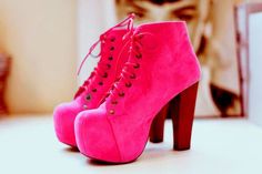 High Heel Platform Ankle Boots, Hak Tinggi, Pink Booties, Diy Kostüm, High Heels Boots, Pink High Heels, Look Retro, High Heel Platform, Pink Boots