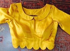 Mustard Yellow Peter Pan Collar Blouse Elbow Sleeves Blouse - Etsy India Crop Top Saree Blouse, Crop Top Saree, Brocade Blouse Designs, 50 Blouse Designs, Pan Collar Blouse, Blouse Sari, Long Blouse Designs, Boat Neck Blouse Design, Cotton Blouse Design