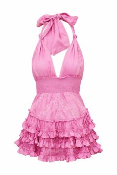 LoveShackFancy Quintelle Dress in Tulip Pink Loveshackfancy Dress, Ruffled Mini Dress, Dressy Dresses, Ruffle Mini Dress, Halter Mini Dress, Pink Mini Dresses, Viscose Fabric, Dressy Casual, Outer Banks