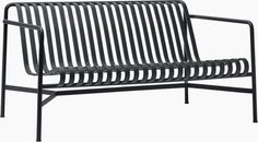 a metal bench sitting on top of a white background