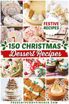 christmas desserts with the words festive recipes on it and images of different types of cookies