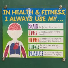 a sign on the side of a wall that says in health and fitness i always use my brain