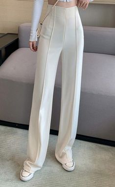 Beige High Waist Loose Wide Leg Pants. This pants will make you look very elegant and feminine. The features of this pants are the following: wide leg, beige color. Elegant White Wide Leg Dress Pants, Elegant Ankle-length Work Pants For Office, Elegant Beige Stretch Bottoms, Elegant White Wide Leg Pants For Business Casual, Elegant Stretch Beige Bottoms, Elegant Wide Leg Office Bottoms, Elegant Stretch Work Pants For Spring, Elegant Straight Stretch Pants, Elegant Stretch Trousers