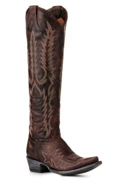 Old Gringo Women's Mayra Bis Chocolate Brown 18" Tall Snip Toe Cowboy Boots Western Style Fitted Boots For Country Events, Fitted Western Boots For Country Events, Western Wide Calf Knee-high Boots, Western Knee-high Heeled Boots For Rodeo, Western Style Knee-high Heeled Boots For Rodeo, Western Style Knee-high Boots For Country Events, Western Knee-high Boots, Fitted Western Knee-high Boots For Western-themed Events, Western Knee-high Boots With Round Toe