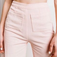 Faithfull The Brand Tove Flare Corduroy Pants In Plain Pale Pink.....Size Aus 8 Or Us 4 Or S. Soft 100% Cotton Corduroy. High Waisted. Back Zipper Closure. Front Patch Pockets. Cropped Wide Legs With Flared Hem. Very Flattering And Comfortable. Waist Across 12.75". Front Rise 12.25". Inseam 27.5". Leg Opening 13" Across. New With Tag. 3 Spring Straight Corduroy Pants, Spring Corduroy Straight Pants, Trendy Corduroy Pants For Spring, Trendy Spring Corduroy Pants, Spring High-waisted Corduroy Pants, Spring Corduroy Pants, Pink Fitted Corduroy Bottoms, Spring Corduroy Bottoms With Elastic Waistband, Spring High-rise Corduroy Pants