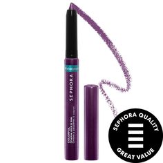 A collection of waterproof jumbo eye pencils that can be used as eyeliner or blended out as eyeshadow to last up to 12 hours.What Else You Need to Know: Colorful Shadow Stick & Liner is both waterproof and transfer-proof. Plus, one application will last up to 12 hours without running. The ultra-soft texture glides on easily to blend, build, and define your eyes in dazzling hues including matte, metallic, and smokey eye. You can use the stick and liner on their own or use them as a base to create an all-new look. Eye Pencils, Waterproof Eyeshadow, Purple Eyeshadow, Eyeshadow Eyeliner, Shadow Sticks, Matte Metallic, Eye Pencil, Sephora Collection, Colorful Eyeshadow