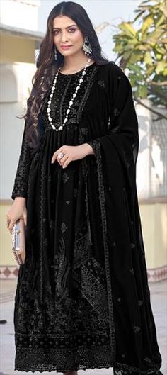 Black and Grey color Salwar Kameez in Georgette fabric with Embroidered, Resham, Sequence, Thread work Black Chikankari Embroidery Sets For Reception, Black Sets With Chikankari Embroidery For Reception, Black Traditional Wear With Chikankari Embroidery For Reception, Elegant Black Churidar With Chikankari Embroidery, Black Sharara With Dabka Work For Reception, Embroidered Black Salwar Kameez For Reception, Black Unstitched Suit For Eid Reception, Black Salwar Kameez For Eid Reception, Black Embroidered Salwar Kameez For Reception