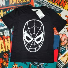 Marvel's Spiderman H&M T-Shirt For Boys And Girls Size 6x/7 100% Cotton Black Shirt With White Screen Print Nwot, New, Never Worn Smoke Free Pet Free Environment Black Fandom T-shirt For Halloween, Black Cotton Shirt For Fan Conventions, Black Cotton Fandom T-shirt, Black Fandom Tops With Screen Print, Black Cotton T-shirt With Fandom Style, Superhero Black T-shirt For Fan Conventions, Black Superhero T-shirt For Fan Conventions, Black Superhero T-shirt With Graphic Print, Black Tops With Cartoon Print For Fan Conventions