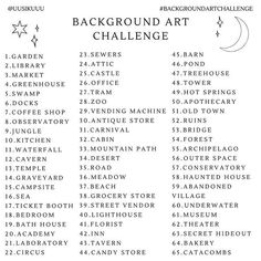 the back ground art challenge is shown in black and white, with text overlaying it