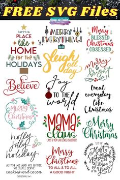 free svg files for christmas and other holiday decorations, such as wreaths, snowflakes