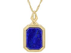 18x13mm Rectangular Octagonal Blue Lapis Lazuli 18k Yellow Gold Over Sterling Silver Pendant With 18" Singapore Chain. Measures Approximately 1.34"L x 0.71"W. Lobster Claw Clasp. Blue Rectangular Necklace For Anniversary, Yellow Gold Necklace With Rectangular Stone For Anniversary, Classic Blue Rectangular Necklace, Rectangular Gemstone Necklace In Yellow Gold, Yellow Gold Rectangular Gemstone Necklace, Rectangular Yellow Gold Gemstone Necklace, Blue Lapis Lazuli, Pendant With Chain, Blue Lapis