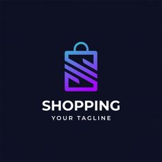 a shopping bag logo with the letter s in purple and blue colors on a dark background