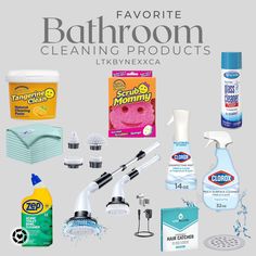 Favorite bathroom cleaning products Bathroom Cleaning Products, Home Cleaning Equipment, First Home Essentials, Cleaning Supplies List, First Apartment Essentials, Deep Cleaning Checklist, Bathroom Cleaning Supplies, Diy Cleaning Solution, Apartment Cleaning