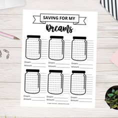 a printable mason jar recipe sheet with the words saving for my dreams on it