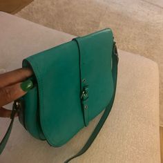 This Gem Is Great Quality Beautiful Color Good Leather Green Crossbody Bag With Hasp Closure, Green Leather Satchel With Gold-tone Hardware, Green Rectangular Satchel With Silver-tone Hardware, Green Shoulder Bag With Gold-tone Hardware And Double Handle, Green Crossbody Shoulder Bag With Gold-tone Hardware, Van Heusen, Womens Vans, Nice Leather, Green Bag