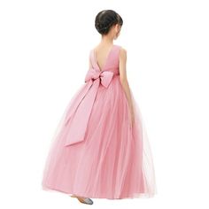 This gorgeous flower girl dress features a open back satin bodice with elegant tulle skirt. The waistline is delicately decorated with rhinestones and pearls. The elegant tulle skirt has 6 layers, top 3 layers are made of tulle. 4th is layer of soft satin, 5th layer is a netting attached to the 6th layer for additional fullness, the 6th layer is a satin lining to bring comfort to your little girl while wearing the dress. Size: 10.  Color: Pink.  Gender: female.  Age Group: kids. Princess Tutu Dress With Satin Bow, Princess Style Tulle Tutu Dress With Satin Bow, Pageant Tulle Dress With Satin Bow, Sleeveless Tulle Princess Dress For Debutante Ball, Pink Pageant Dress For Wedding And Prom Season, Tulle Dresses With Satin Bow For Pageants, Tulle Dress With Satin Bow For Pageant, Pink Tulle Pageant Dress With Fitted Bodice, Pageant Dress With Fitted Bodice And Tulle Skirt