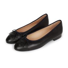 This pair of CC Ballet flats are in dark navy blue lambskin, with an embossed "CC" logo toe cap, tie front, tonal stitching, and black leather soles. Origin: ItalyCondition: New and never wornAccompanied by: Damaged Chanel box, Two shoe dustbagsSize: 37 EU Classic Navy Leather Shoes With Leather Sole, Chanel Ballet Flats Black, Chanel Flat Shoes, Chanel Shoes Black, Chanel Flats, Chanel Box, Fame Dr, Burberry Shoes, Black Ballet Flats