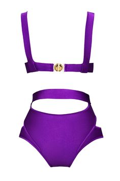 The ANNYTA TOP is the perfect underwire swimsuit for a comfortable, supported fit. It's molded cups, thick shoulder straps and sheen finish provide superior comfort while the signature gold emblem adds a touch of elegance. Fully lined for extra coverage and enhanced durability, this bra will quickly become a closet staple. ACCESSORIES ARE NOT INCLUDED Product Description: Color: Purple Top: Underwire bra with molded cups Signature gold emblem Thick shoulder straps Sheen finish Fully lined Luxury Fitted Swimwear For Swimming, Luxury Fitted Beach Swimwear, Luxury Gold Swimwear For Summer, Elegant Swimwear With Removable Bra Pads For Pool, Elegant Party Swimwear With Padded Cups, Luxury Fitted Swimwear For Pool, Luxury Swimwear For Pool, Elegant Poolside Swimwear With Padded Cups, Elegant Padded Swimwear For Pool