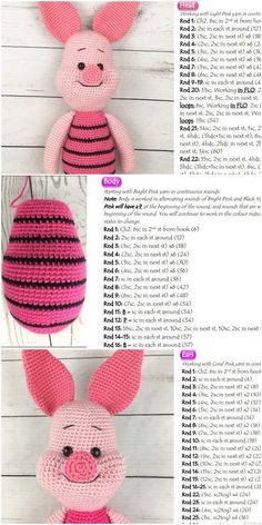 crocheted pig stuffed animal pattern with instructions on how to sew it in english