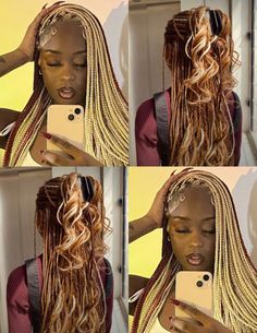 #hair#hairstyles#blkgirls#colorful#braids#combos#pretty#cute Box Braids With Two Different Colors, Braids Hairstyles Color Ideas, Fulani Braids Color Combo, Braids Hair Color For Black Women, Hair Inspo Color Braids, Multi Colored Knotless Braids, Different Braids Color, Fall Hair Braids, Braided Hairstyle Colors