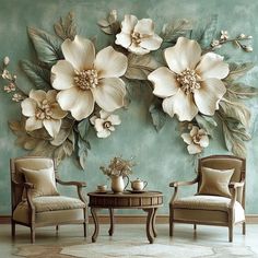 Clay Murals, Rose Making, Floral Wall Mural, Live Room, Diy Floral Decor, Wall Art Mural, Stone Wall Design, Classy Living Room, Drawing Room Interior