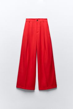 Zara Straight Dress Pants With Pockets, High Waist Wide Leg Pants With Welt Pockets, Trendy High-waisted Dress Pants With Belt Loops, Zara High Waist Pants With Belt Loops, Chic Zara Pants With Belt Loops, Zara High-waisted Wide Leg Office Pants, Zara Wide-leg Dress Pants With Pockets, Zara Wide-leg Pants With Welt Pockets, Zara Pants With Belt Loops For Office