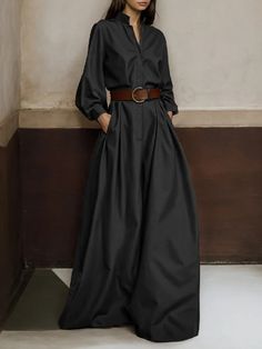 Long Sleeves Loose Buttoned No Belt Solid Color V-neck Jumpsuits Minimalist Dressing, Loose Jumpsuit, Mode Boho, Leisure Fashion, Green Jumpsuit, Looks Black, Vestidos Vintage, Fashion Styling, Long Jumpsuits