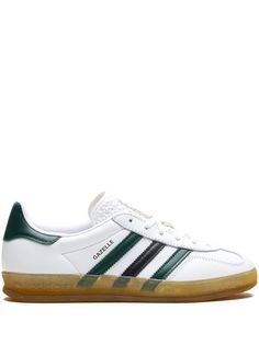 white/green calf leather signature 3-Stripes logo front lace-up fastening contrasting heel counter padded ankle logo patch at the tongue round toe branded insole gum-rubber sole Adidas Gazelle Indoor, Green Sneakers, Shoes Sneakers Adidas, Summer Beach Wear, Adidas Gazelle, Ballet Flat Shoes, Pump Sandals, Ski Wear, Lady Dior