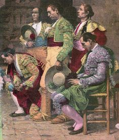 an old painting of men dressed in period costumes